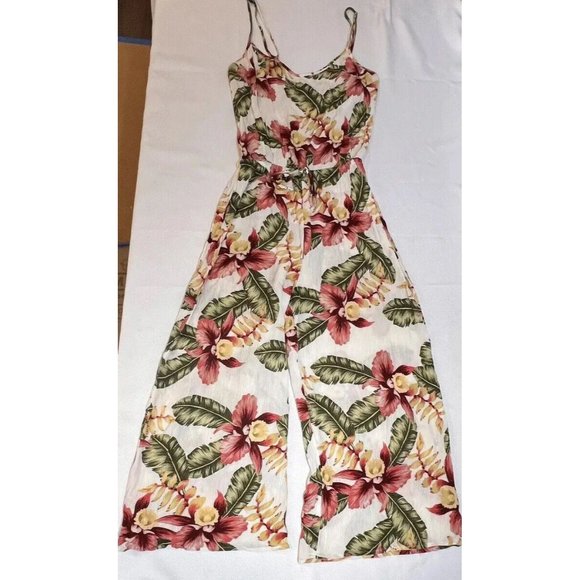 Show Me Your Mumu Pant Jumpsuit Cropped Wide Leg Size S Hawaiian Floral Vacation - Picture 2 of 10